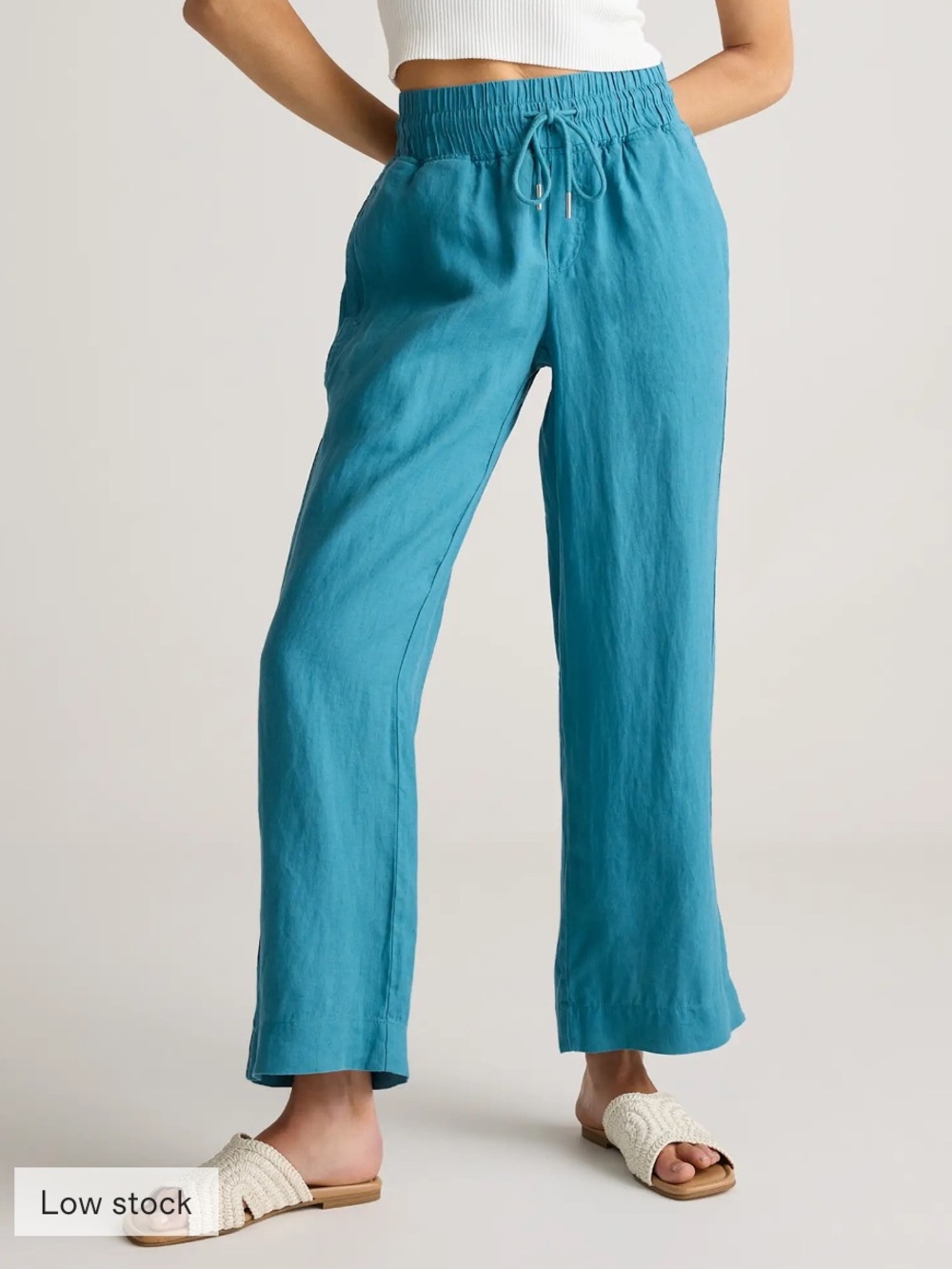 Quince Teal Wide-Leg Linen Pants NWOT Small 30” inseam